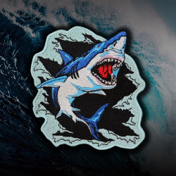 Hungry Shark Embroidered Cosplay Iron-on / Velcro Sleeve Patch 